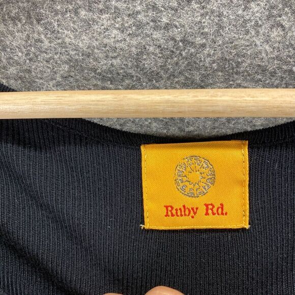 5/$45 Ruby Rd. Cardigan Women M Medium Black Floral Rhinestone Long Sleeve Knit - Picture 5 of 8